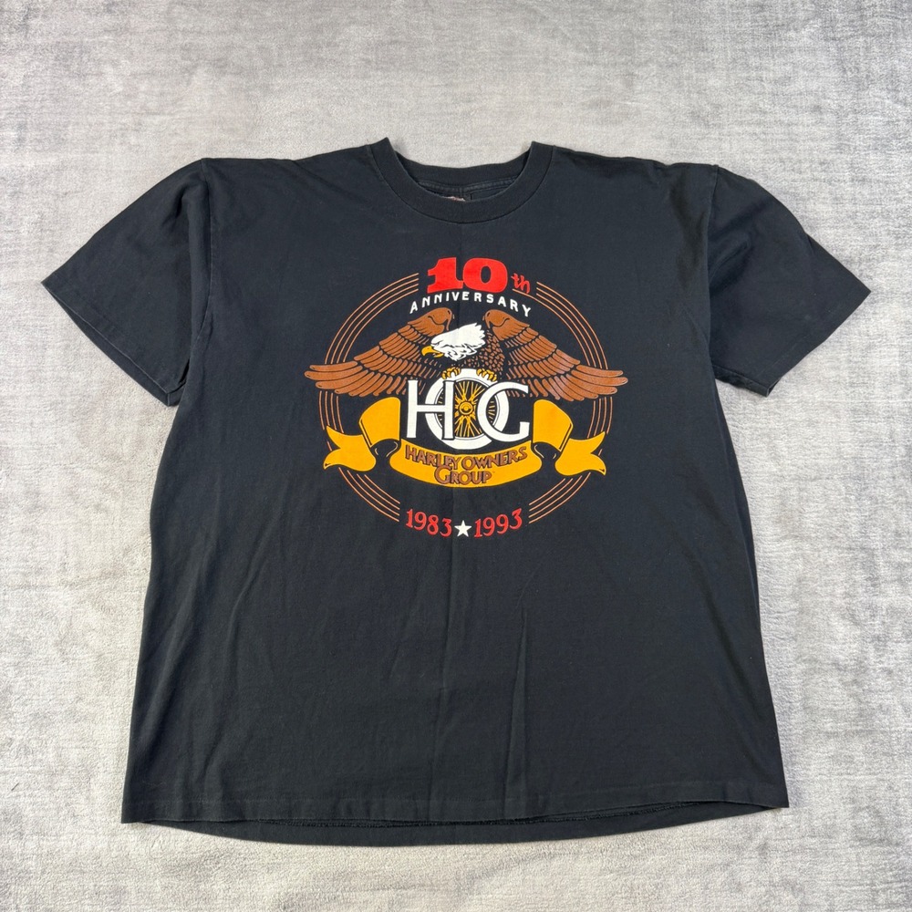 Vintage Harley Davidson Shirt Mens XL Black HOG 10th Anniversary Eagle 1993